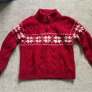 Red Aran Irish Sweater with Pattern and Half Zip